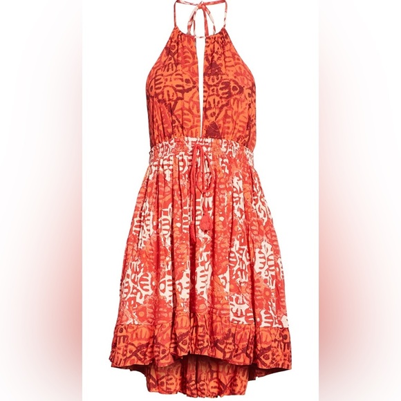 FREE PEOPLE BEACH DAY MINI DRESS WITH HALTER NECKLINE IN RED SIZE SMALL - Picture 8 of 16